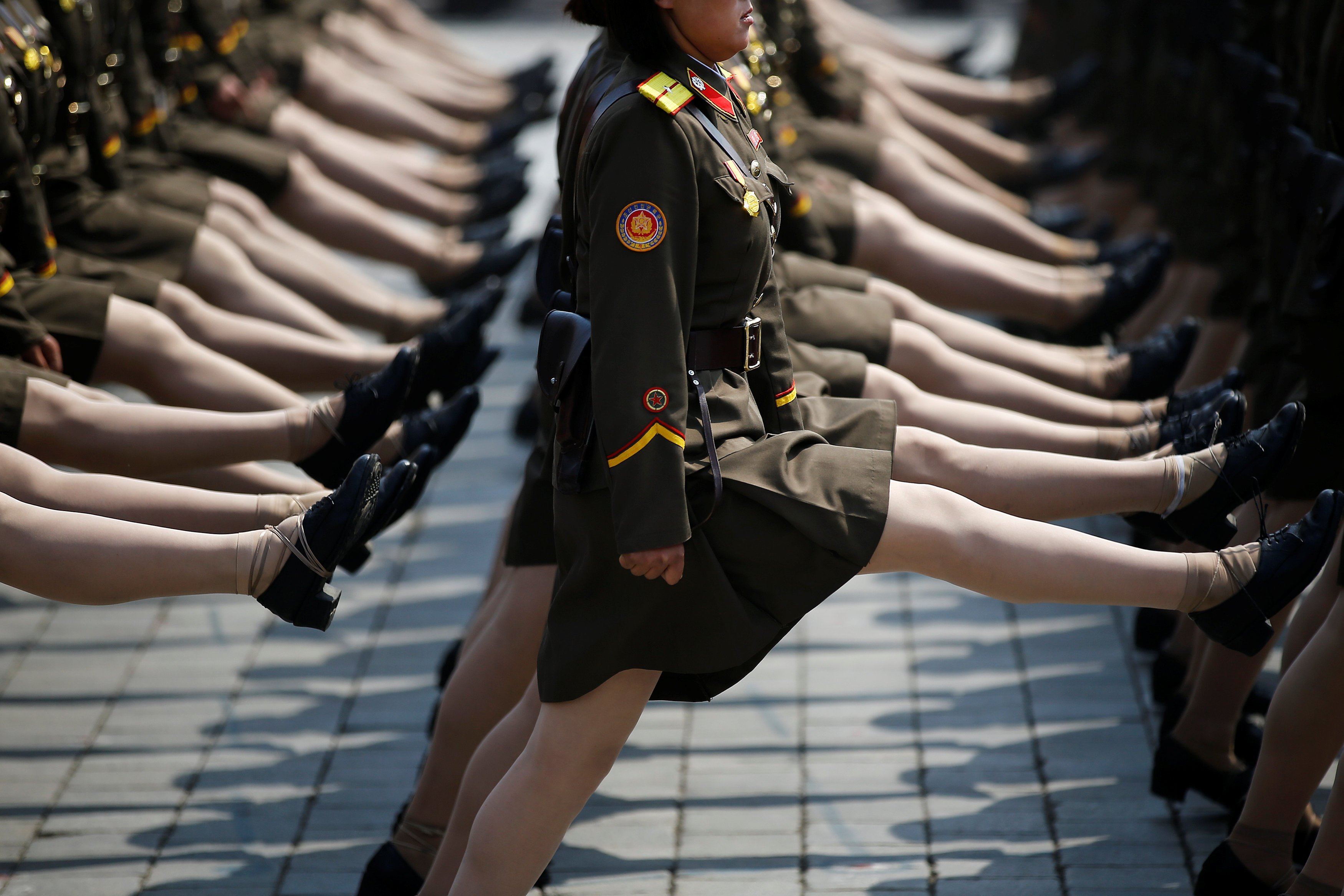 north korean soldiers march during a military parade marking the 105th birth anniversary of the country 039 s founding father kim il sung in pyongyang north korea photo reuters