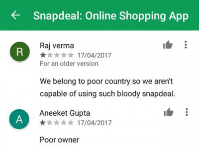 indians leaving snapdeal bad reviews after snapchat debacle because both are snap indians leaving snapdeal bad reviews after snapchat debacle because both are snap