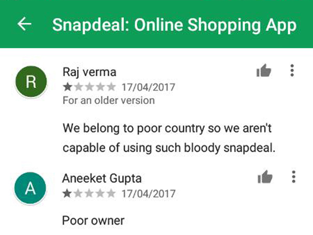 some users mistook snapdeal a delhi based e commerce company for snapchat and started giving it bad reviews on app stores