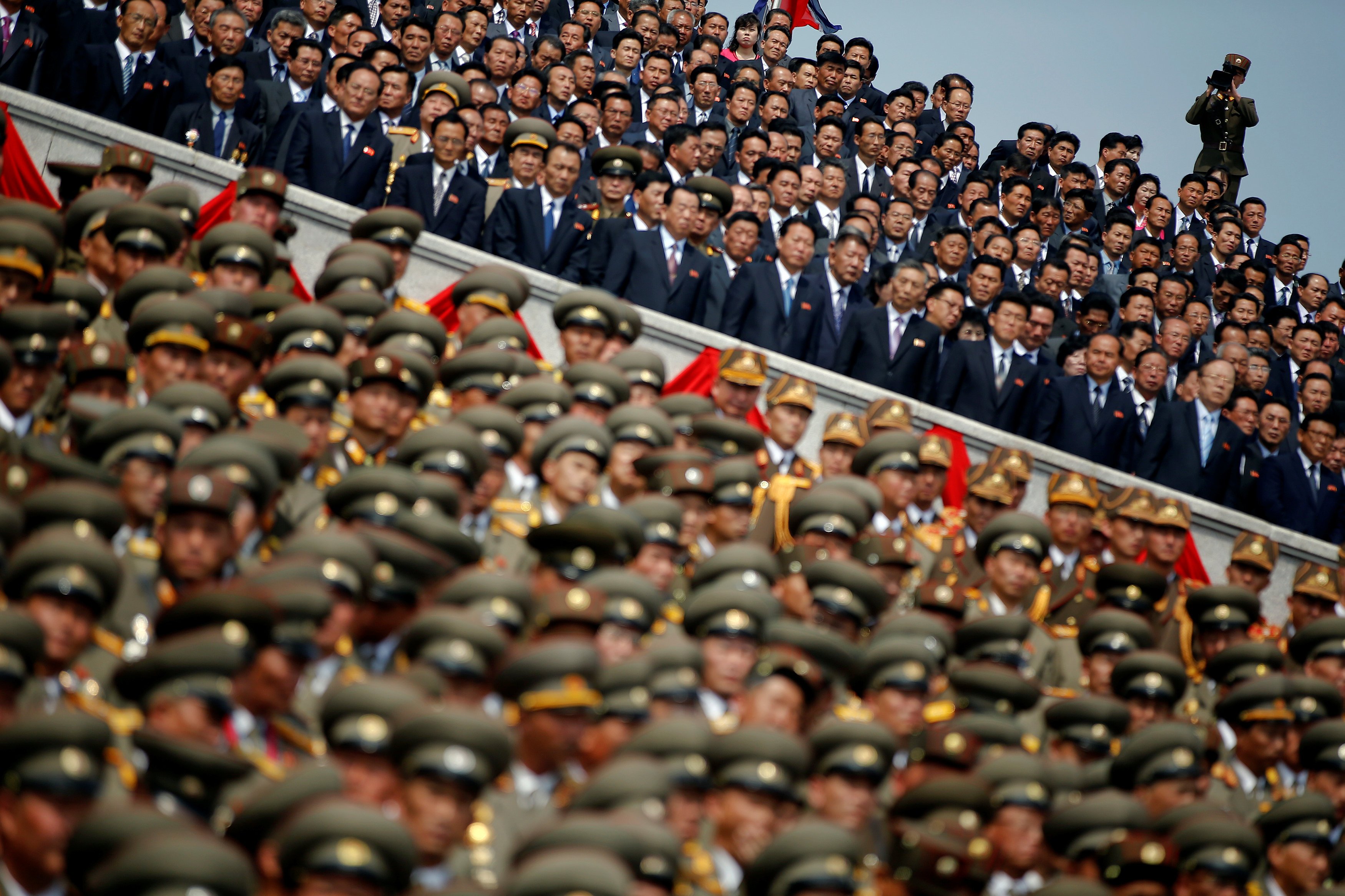 a soldier films north korean soldiers officers and high ranking officials attending a military parade marking the 105th birth anniversary of country s founding father kim il sung in pyongyang north korea april 15 2017 reuters damir sagolj tpx images of the day