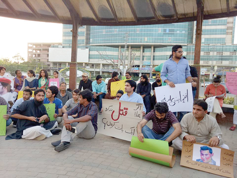 a number of people protest at liberty roundabout against the murder of mashal khan photo express