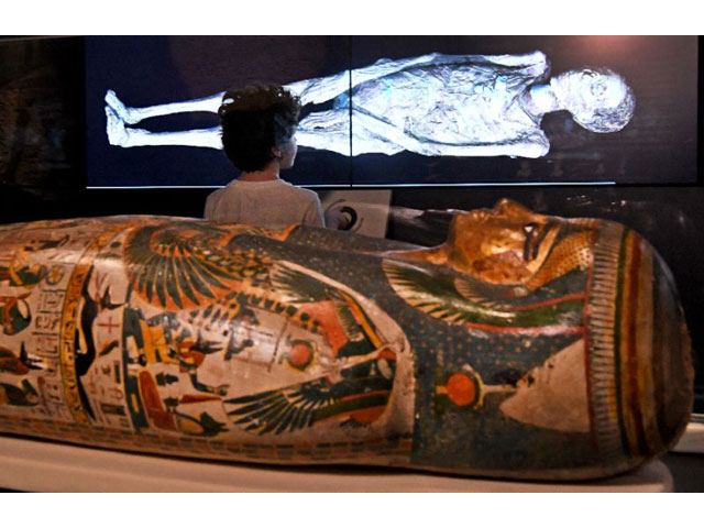 a young visitor looks at a 3d image of a ct scan of an egyptian mummy during a preview for a joint british australian exhibition in sydney photo afp file