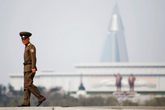 a soldier walks on the bank of the river in central pyongyang north korea april 16 2017 photo reuters