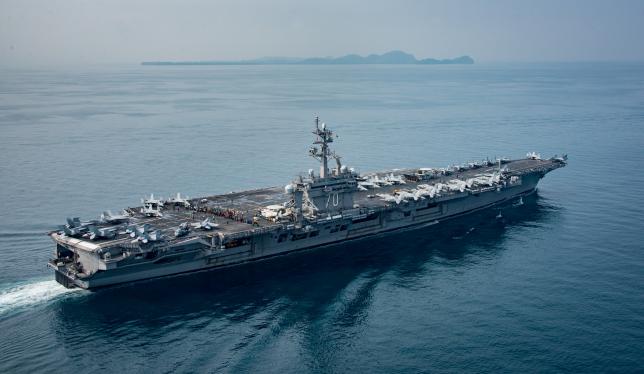 the us aircraft carrier uss carl vinson transits the sunda strait indonesia on april 15 2017 photo reuters