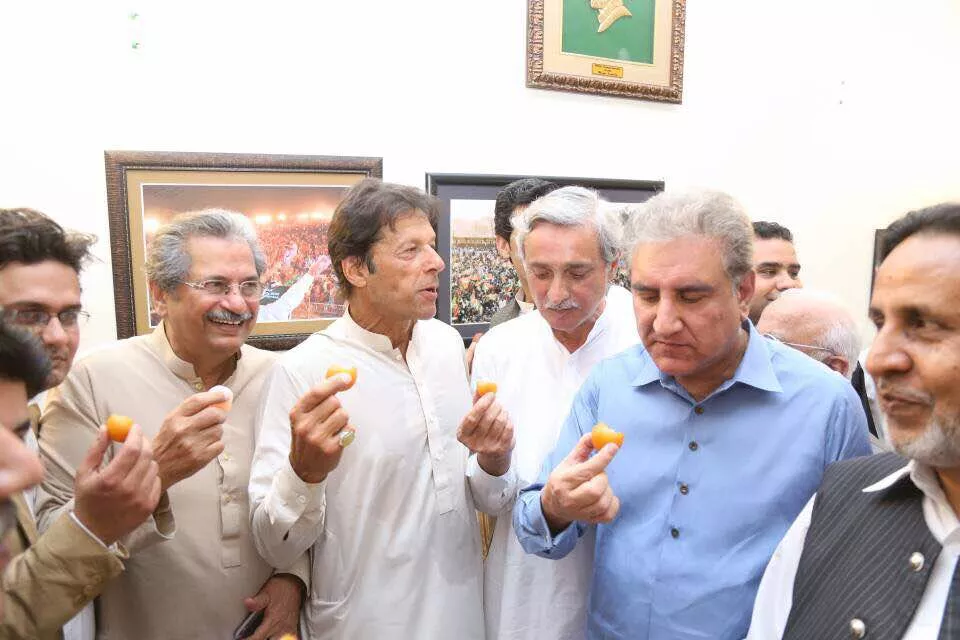 the pti leadership celebrating at bani gala photo twitter the pti leadership celebrating at bani gala photo twitter