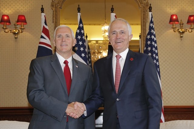 us vice president mike pence l meets with australia 039 s prime minister malcolm turnbull at admiralty house in sydney on april 22 2017 photo afp