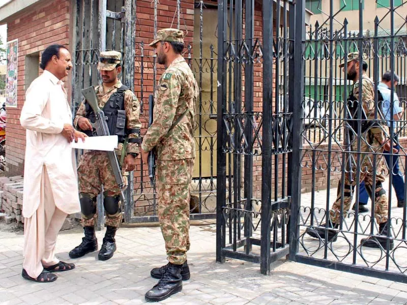 army officials deployed for the ongoing census are standing outside the tma building in rawalpindi photo express army officials deployed for the ongoing census are standing outside the tma building in rawalpindi photo express