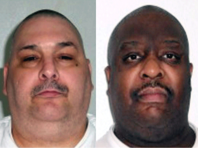 these two file pictures obtained from the arkansas department of corrections and created on march 17 2017 shows death row inmates jack harold jones l and marcel w williams r who the southern state of arkansas executed late monday april 24 2017 photo afp