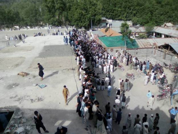 tensions rose in chitral last friday after a mob of hundreds of people tried to break into the police station where the suspect was being held photo express