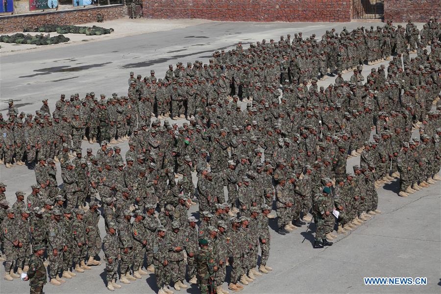 soldiers take part in their graduation ceremony at kabul military training center in kabul afghanistan oct 10 2020 a total of 1 227 youth were commissioned to the afghanistan national army on saturday after completing a three month military training xinhua