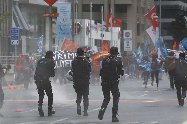 the protesters   made up of left wing groups   unfurled anti government banners photo reuters