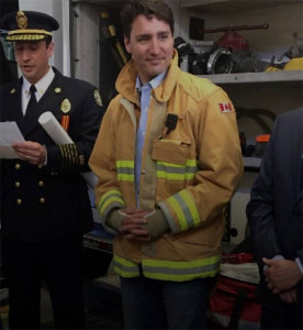 justin trudeau in a firefighter jacket has set the internet on fire