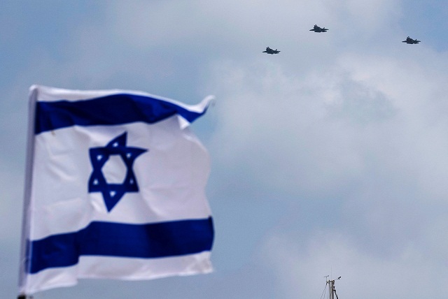 israeli f 35 fighter jets perform during an air show over the beach in the coastal city of tel aviv photo afp