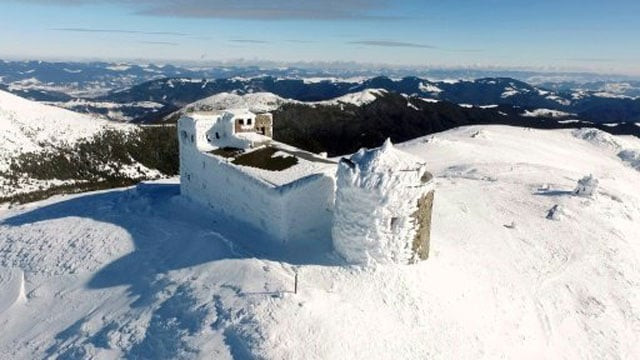 view of bilyi slon or the white elephant the highest inhabited building in ukraine and an old astronomical observatory on chornogora mountain near the village of vorokhta on march 9 2017 photo afp