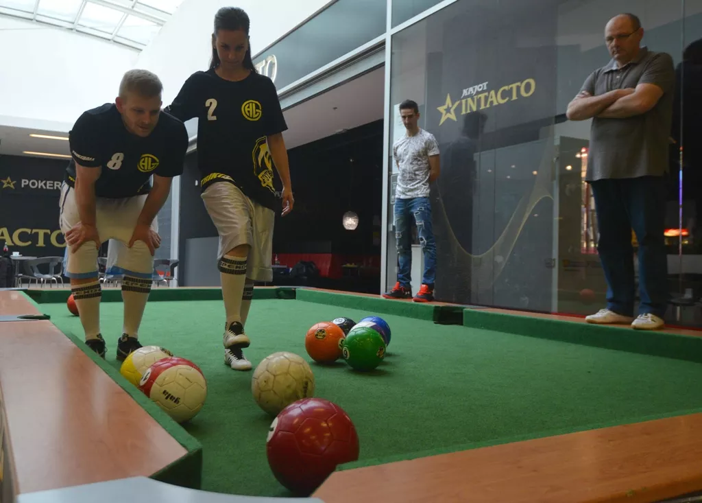 mash up a combination of football and pool the sport uses inflatable footballs and a playground with six corner and side pockets proportionately larger than the regular pool table mash up a combination of football and pool the sport uses inflatable footballs and a playground with six corner and side pockets proportionately larger than the regular pool table