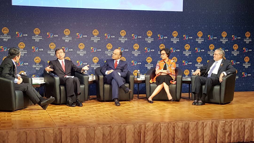 ishaq dar in a panel discussion with adb president indian finance minister indonesian finance minister pakistani finance minister on may 6 in yokohama japan photo express