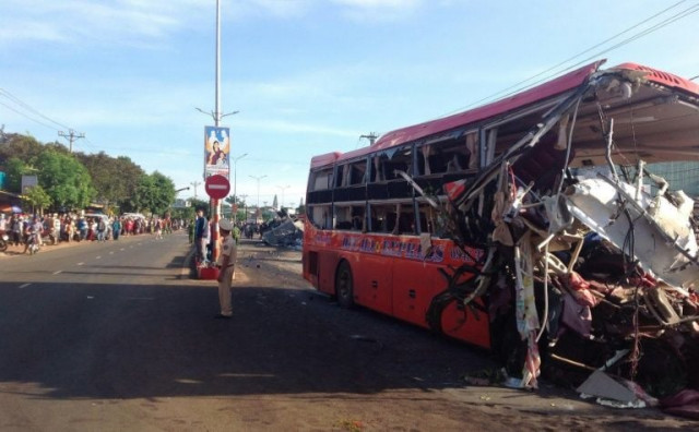 a truck driving in the wrong direction on a one way road smashed into a bus in vietnam 039 s central gia lai province killing at least 11 people in the early hours of may 7 2017 photo afp a truck driving in the wrong direction on a one way road smashed into a bus in vietnam 039 s central gia lai province killing at least 11 people in the early hours of may 7 2017 photo afp