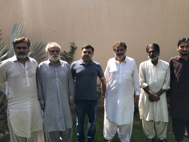 photo shows ashfaq leghari and ghulam qadir marri and three others after they were recovered from turbat balochistan photo express