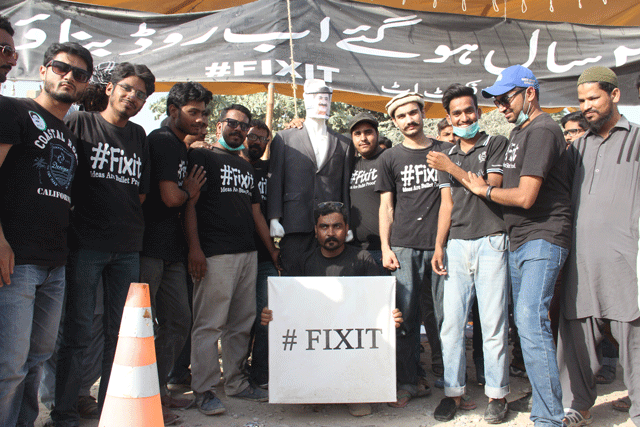 in malir alamgir khan started the protest on friday and plans to sit until monday photo ayesha mir