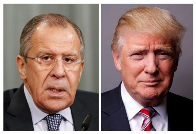 a combination of file photos showing russian foreign minister sergei lavrov attending a news conference in moscow russia and us president donald trump posing for a photo in new york city us reuters