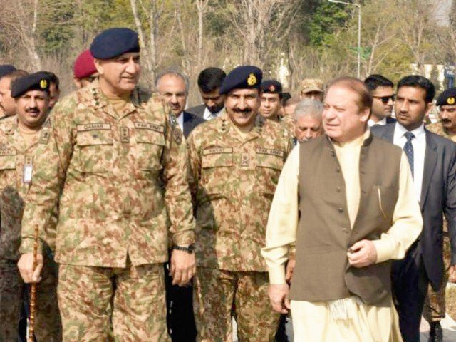 army chief gen qamar bajwa with prime minister nawaz sharif photo ispr