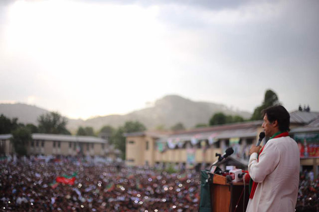 pakistan tehreek e insaf chairman imran khan speaks at a rally in abbottabad on sunday may 14 2017 photo pti