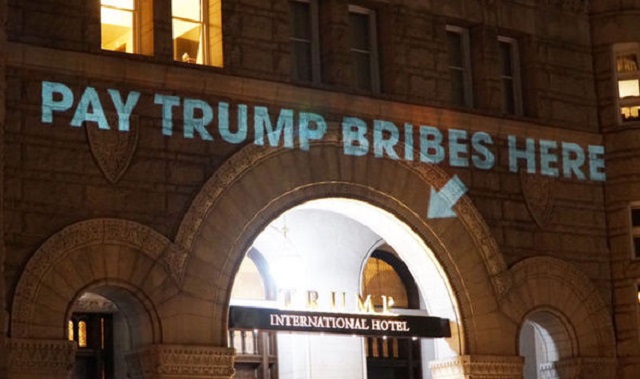 039 pay trump bribes here 039 projected on the trump international hotel photo jewyorican twitter