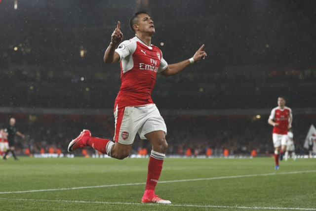 arsenal 039 s chilean striker alexis sanchez celebrates scoring the second goal during the english premier league football match between arsenal and sunderland at the emirates stadium in london on may 16 2017 photo afp arsenal 039 s chilean striker alexis sanchez celebrates scoring the second goal during the english premier league football match between arsenal and sunderland at the emirates stadium in london on may 16 2017 photo afp