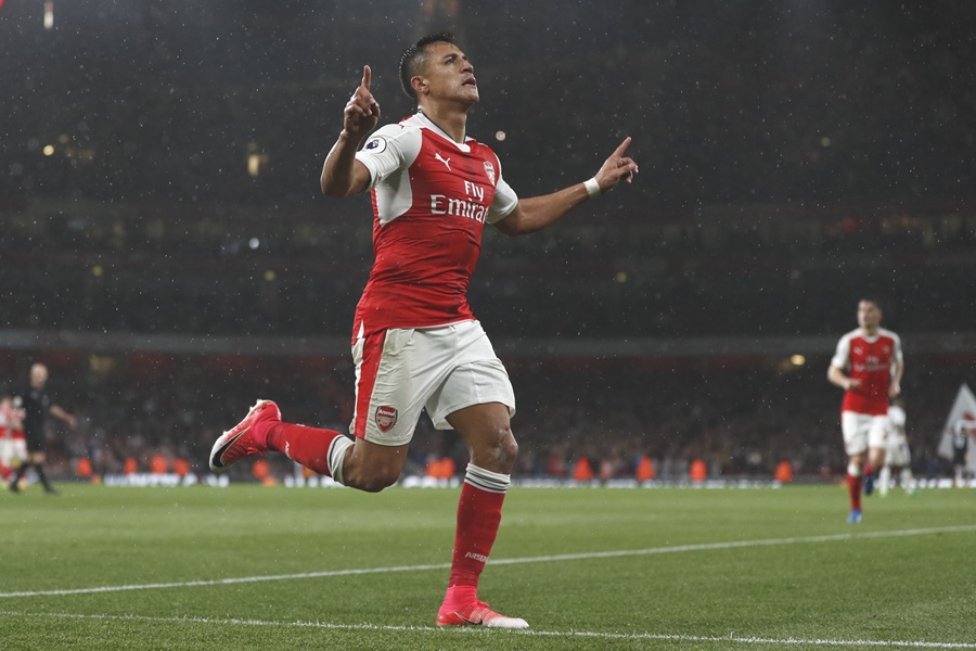 arsenal 039 s chilean striker alexis sanchez celebrates scoring the second goal during the english premier league football match between arsenal and sunderland at the emirates stadium in london on may 16 2017 photo afp