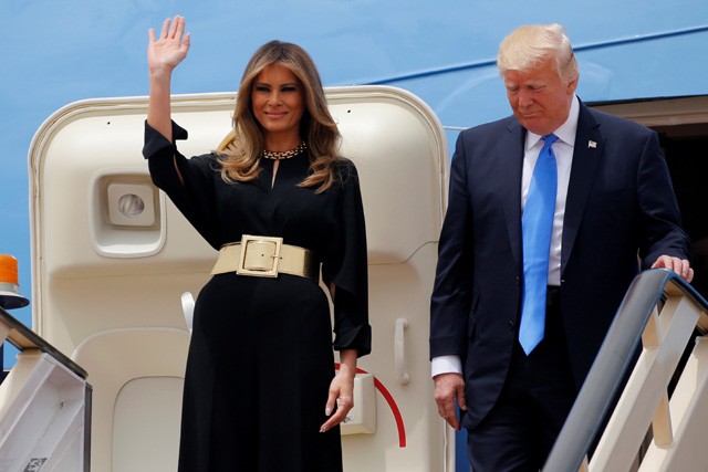 us president donald trump and first lady melania trump arrive aboard air force one at king khalid international airport in riyadh saudi arabia may 20 2017 photo reuters