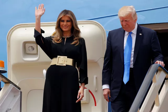 us president donald trump and first lady melania trump arrive aboard air force one at king khalid international airport in riyadh saudi arabia may 20 2017 photo reuters us president donald trump and first lady melania trump arrive aboard air force one at king khalid international airport in riyadh saudi arabia may 20 2017 photo reuters
