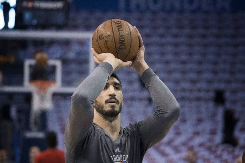 enes kanter of the oklahoma city thunder shoots free throws shots before the first half of game four in the 2017 nba playoffs western conference quarterfinals on april 23 2017 photo afp enes kanter of the oklahoma city thunder shoots free throws shots before the first half of game four in the 2017 nba playoffs western conference quarterfinals on april 23 2017 photo afp