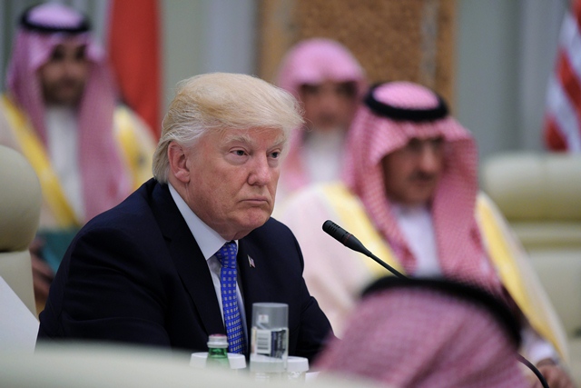 us president donald trump c attends a meeting with leaders of the gulf cooperation council at the king abdulaziz conference center in riyadh on may 21 2017 photo afp