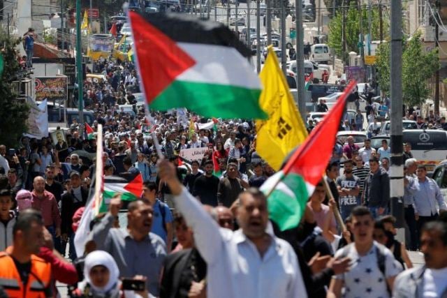 palestinians take part in a prisoner solidarity rally in the west bank town of bethlehem photo reuters