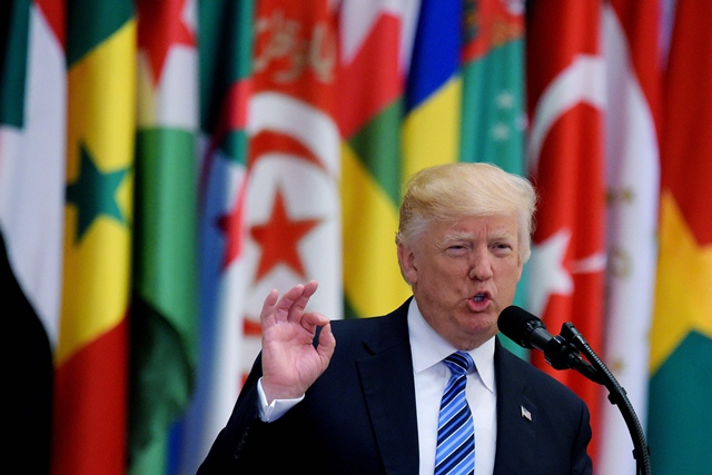 us president donald trump speaks during the arabic islamic american summit at the king abdulaziz conference center in riyadh photo afp