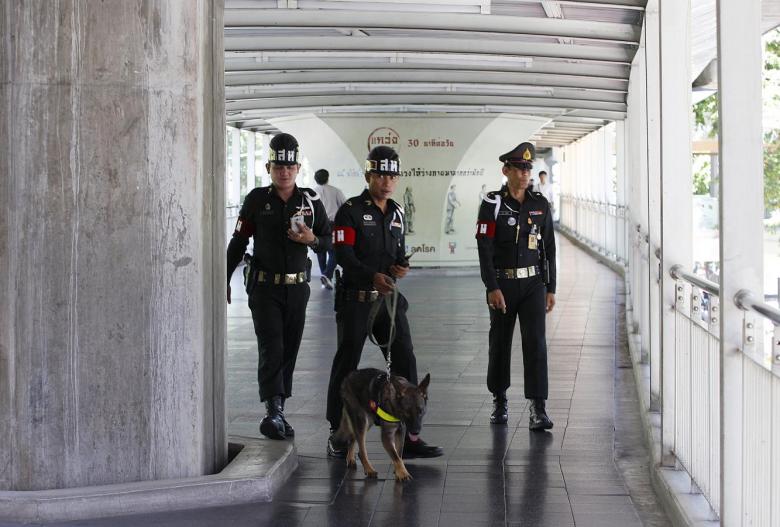 thai military personnel work with a detection dog on the bangkok skywalk photo reuters