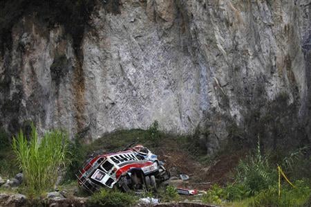 a view shows an autobus at its crash site after going off a cliff photo reuters