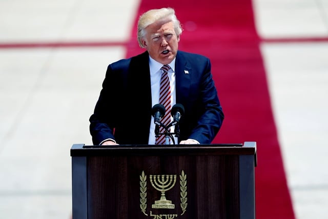 us president donald trump delivers a speech upon his arrival at ben gurion international airport in tel aviv on may 22 2017 as part of his first trip overseas photo afp us president donald trump delivers a speech upon his arrival at ben gurion international airport in tel aviv on may 22 2017 as part of his first trip overseas photo afp