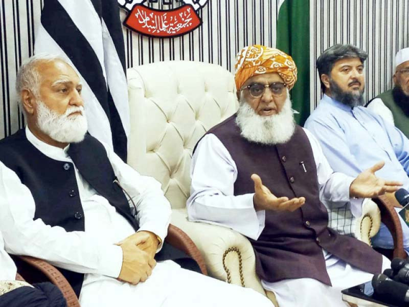 jui f chief maulana fazlur rehman addresses a press conference in peshawar photo express