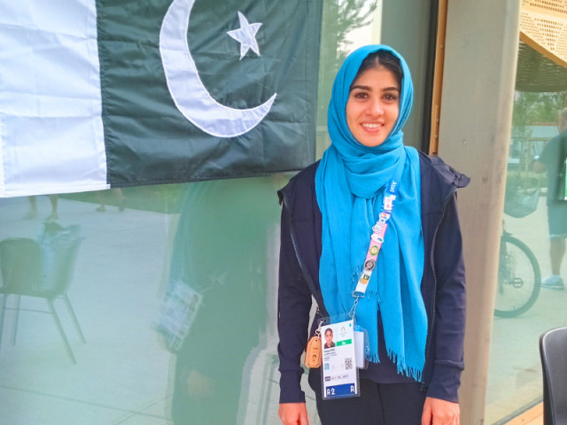 gutsy athlete faiqa riaz seen in olympics village is upbeat about today s 100m track event at paris games photo natasha raheel gutsy athlete faiqa riaz seen in olympics village is upbeat about today s 100m track event at paris games photo natasha raheel