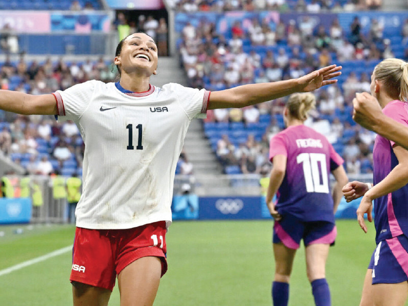 sophia smith celebrates after scoring the goal against germany that took the united states into the olympic women s football final photo afp