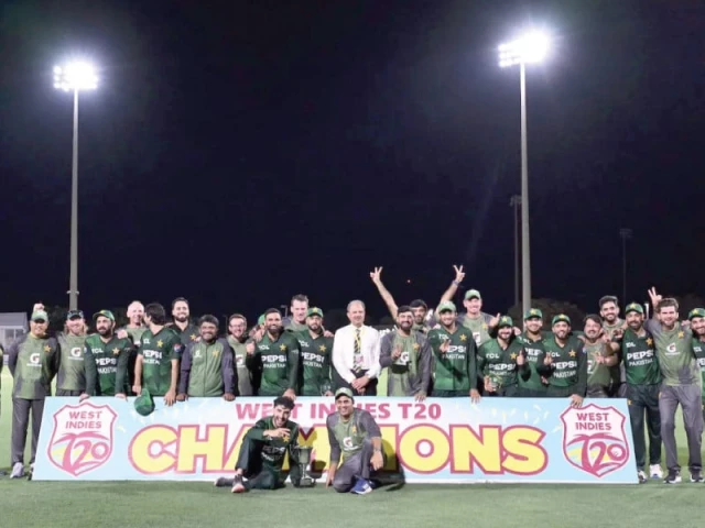 pakistan celebrate the series victory against the west indies photo afp