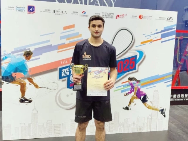 muhammad umair arif poses with his first runner up trophy at the jessica company hong kong junior squash open 2025 photo courtesy bard