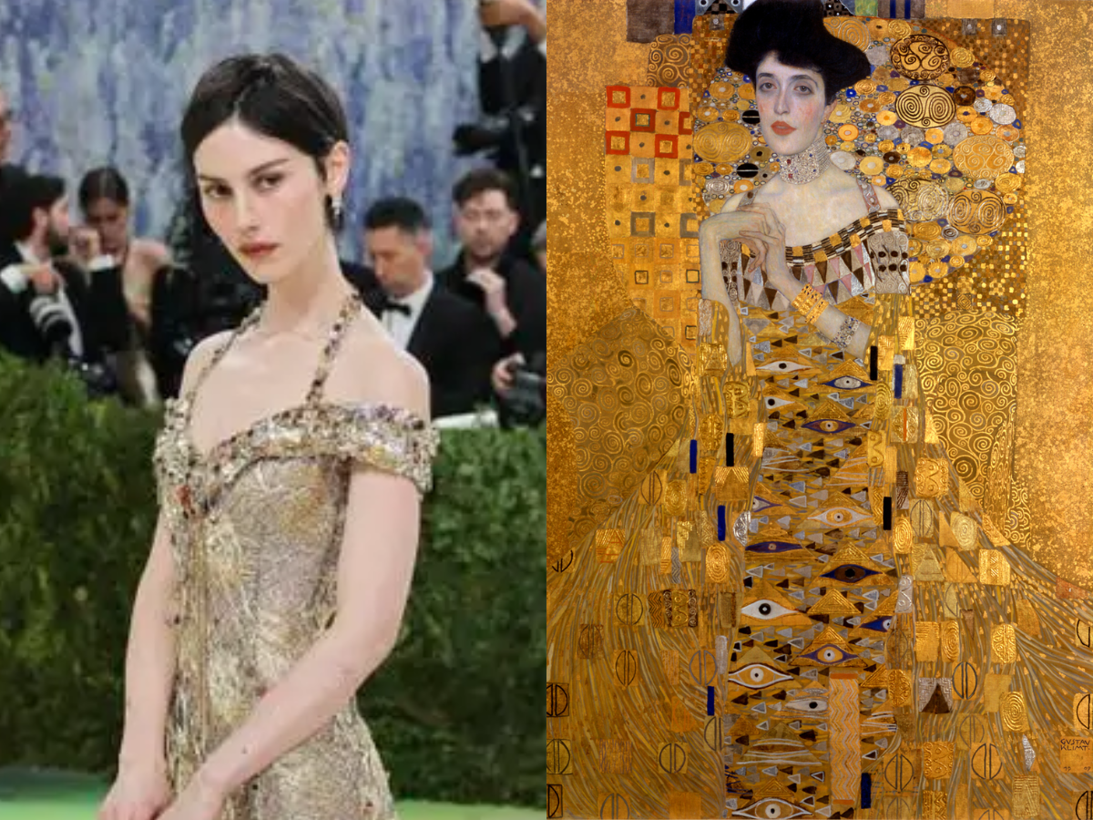 Gracie Abrams in Chanel (Reuters) inspired by Portrait of Adele Bloch-Bauer (Gustav Klimt)