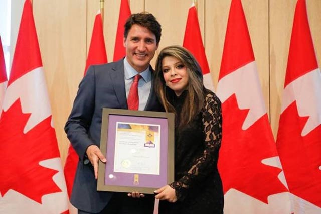 canadian prime minister justin trudeau with sabrina rehman photo pr