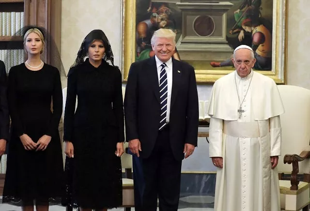 pope francis poses with us president donald trump us first lady melania trump and the daughter of us president donald trump ivanka trump l at the end of a private audience at the vatican on may 24 2017 us president donald trump met pope francis at the vatican today in a keenly anticipated first face to face encounter between two world leaders who have clashed repeatedly on several issues photo afp pope francis poses with us president donald trump us first lady melania trump and the daughter of us president donald trump ivanka trump l at the end of a private audience at the vatican on may 24 2017 us president donald trump met pope francis at the vatican today in a keenly anticipated first face to face encounter between two world leaders who have clashed repeatedly on several issues photo afp
