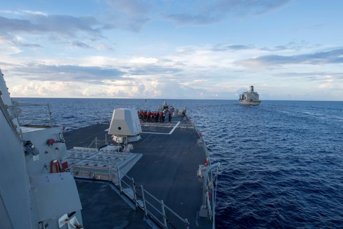 the arleigh burke class guided missile destroyer uss dewey prepares for a replenishment at sea in the south china sea photo reuters