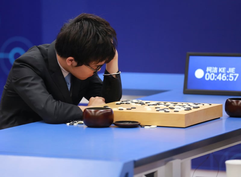 chinese go player ke jie reacts during his second match against google 039 s artificial intelligence program alphago at the future of go summit in wuzhen zhejiang province china may 25 2017 photo reuters