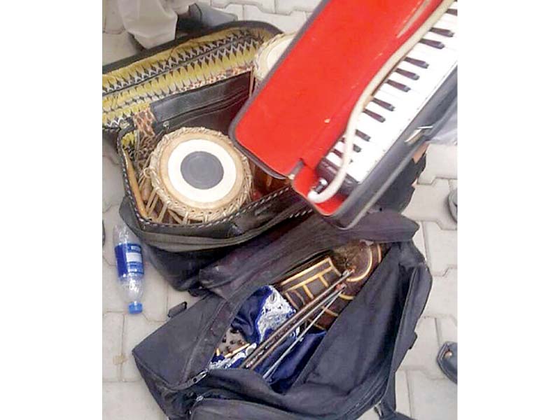 musical instruments that police confiscated after the event photo izhar ullah express