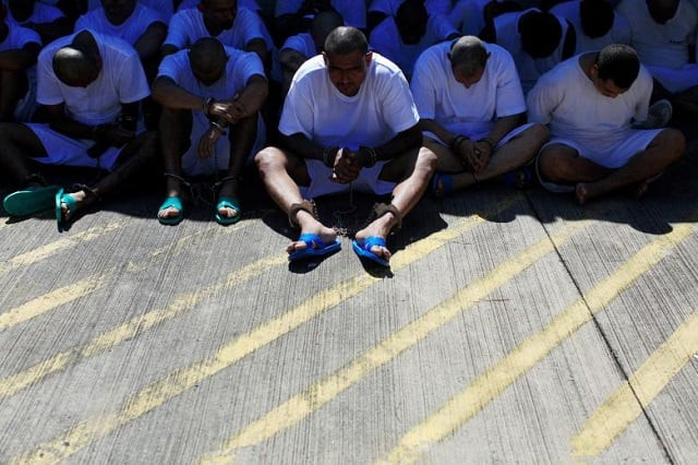 mara salvatrucha ms 13 gang members wait to be escorted upon their arrival at the maximum security jail in zacatecoluca el salvador photo reuters mara salvatrucha ms 13 gang members wait to be escorted upon their arrival at the maximum security jail in zacatecoluca el salvador photo reuters